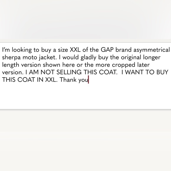 ISO- looking for a size XXL - asymmetrical sherpa moto jacket from GAP - Picture 5 of 5